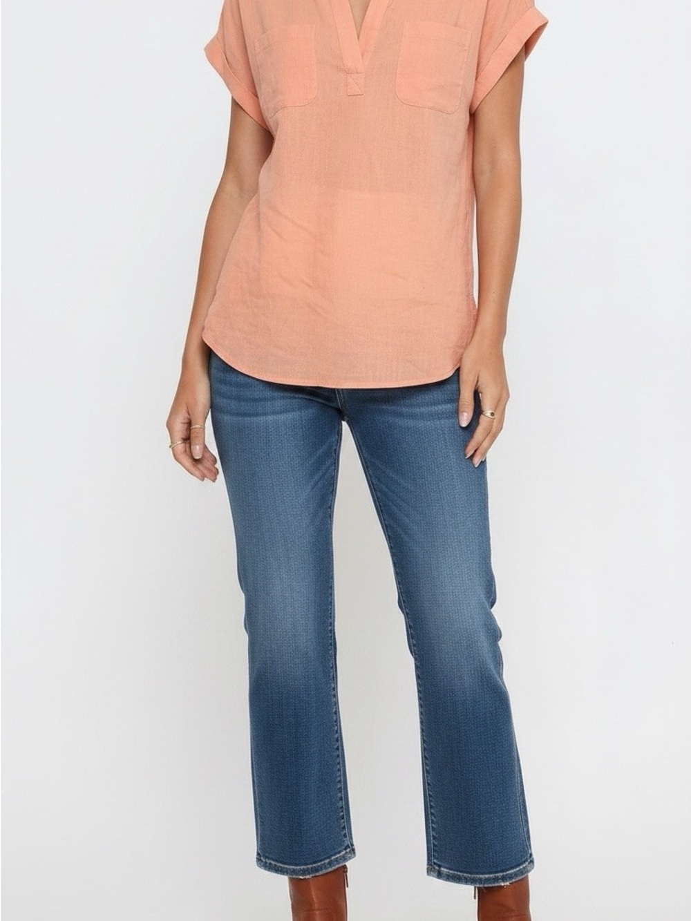 Talbots Peach Short-Sleeve V-Neck Blouse